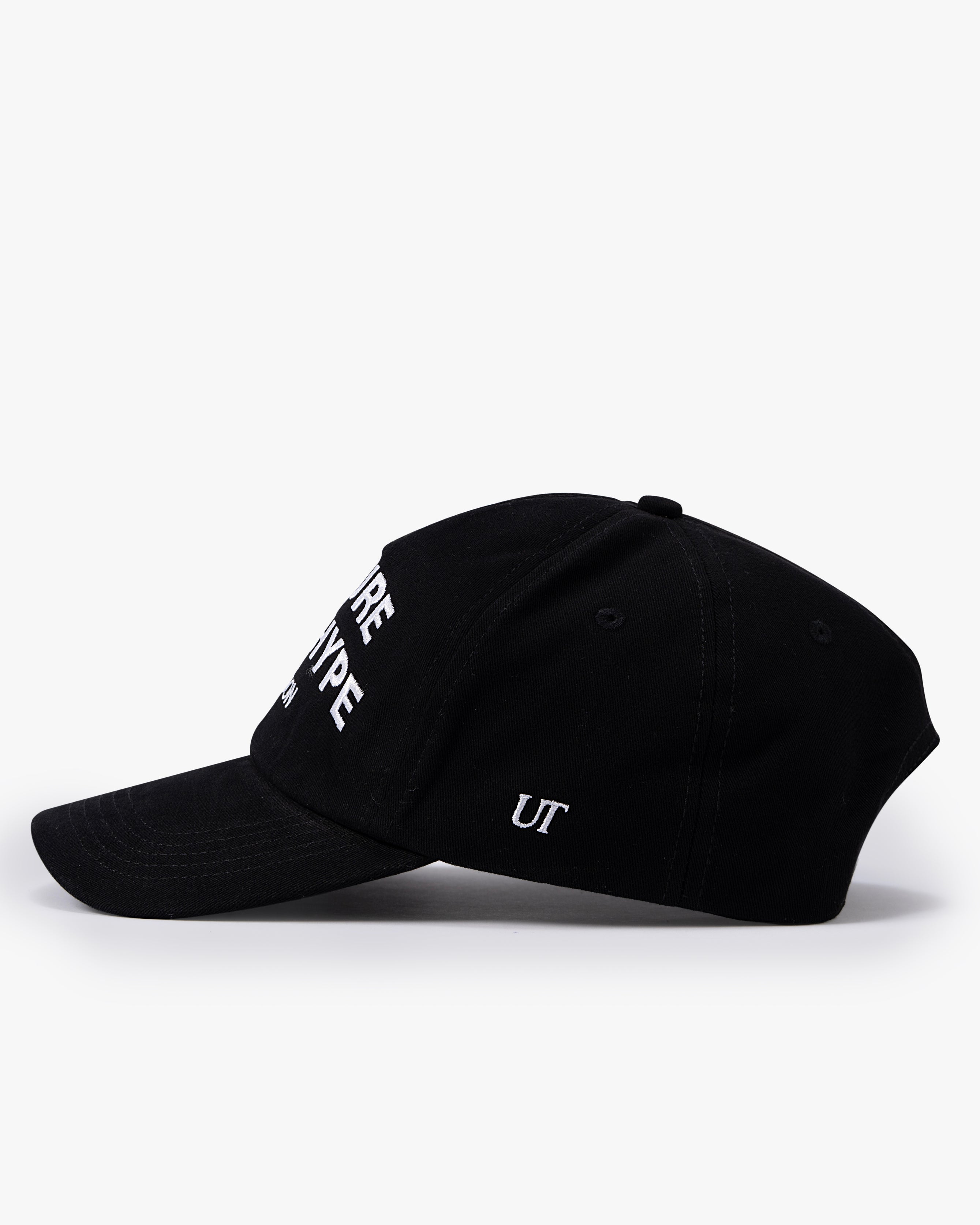 Untapped London Culture Cap in Vintage Black, structured 5-panel cotton twill cap