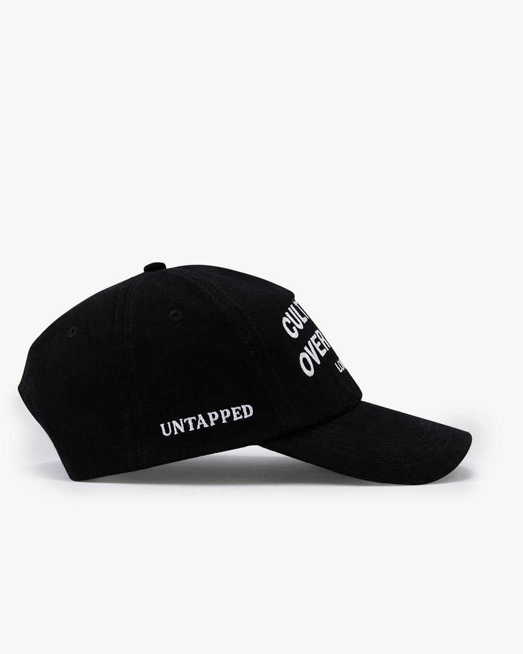 Untapped London Culture Cap in Vintage Black, structured 5-panel cotton twill cap