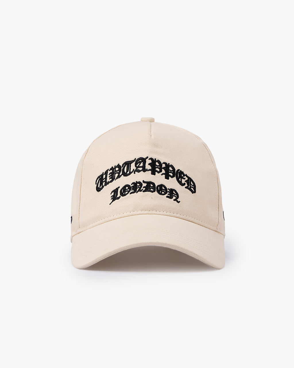 Untapped London London Script Cap in Stone Beige, structured cotton twill cap