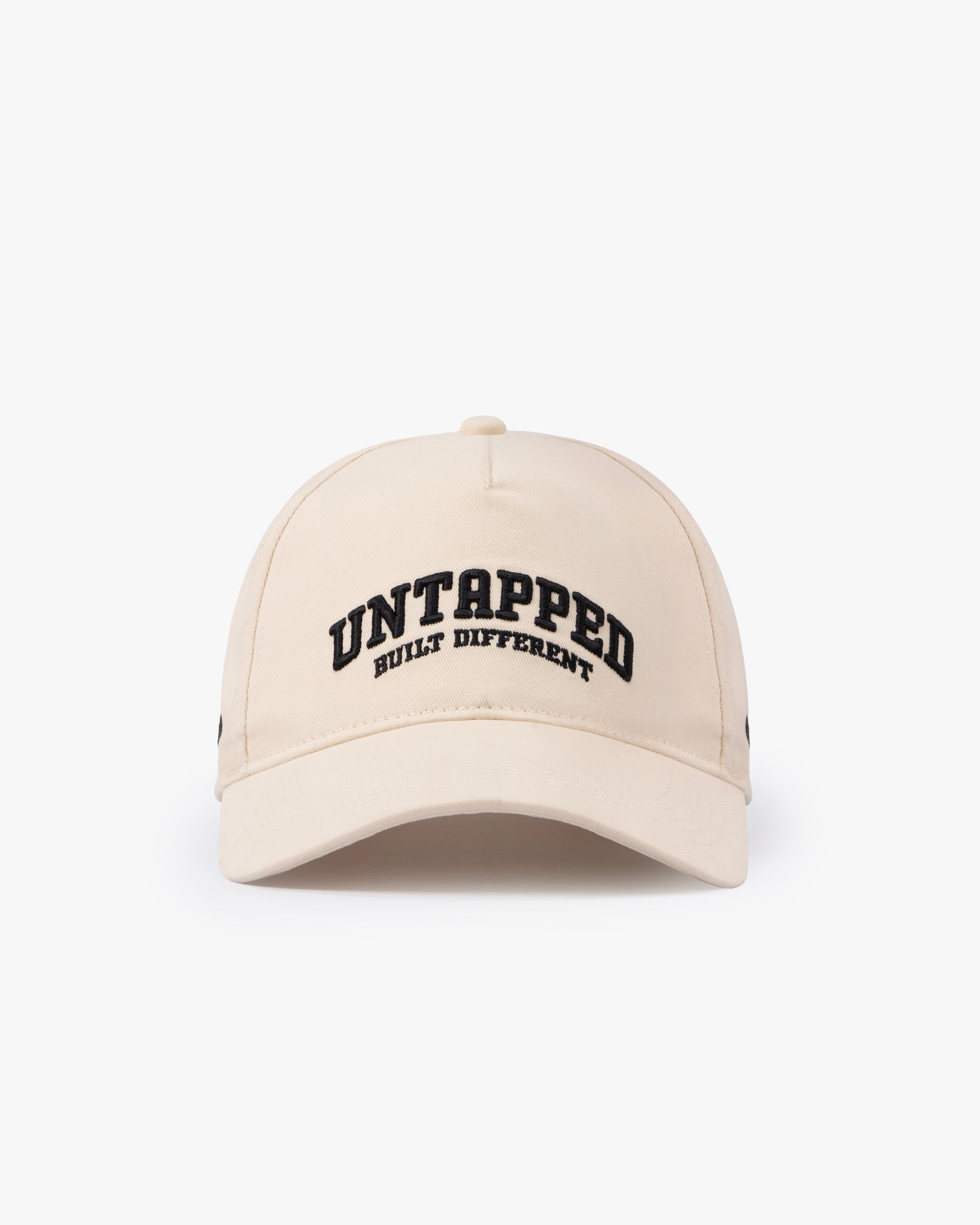 Untapped London Built Different Cap in Stone Beige, structured cotton twill cap