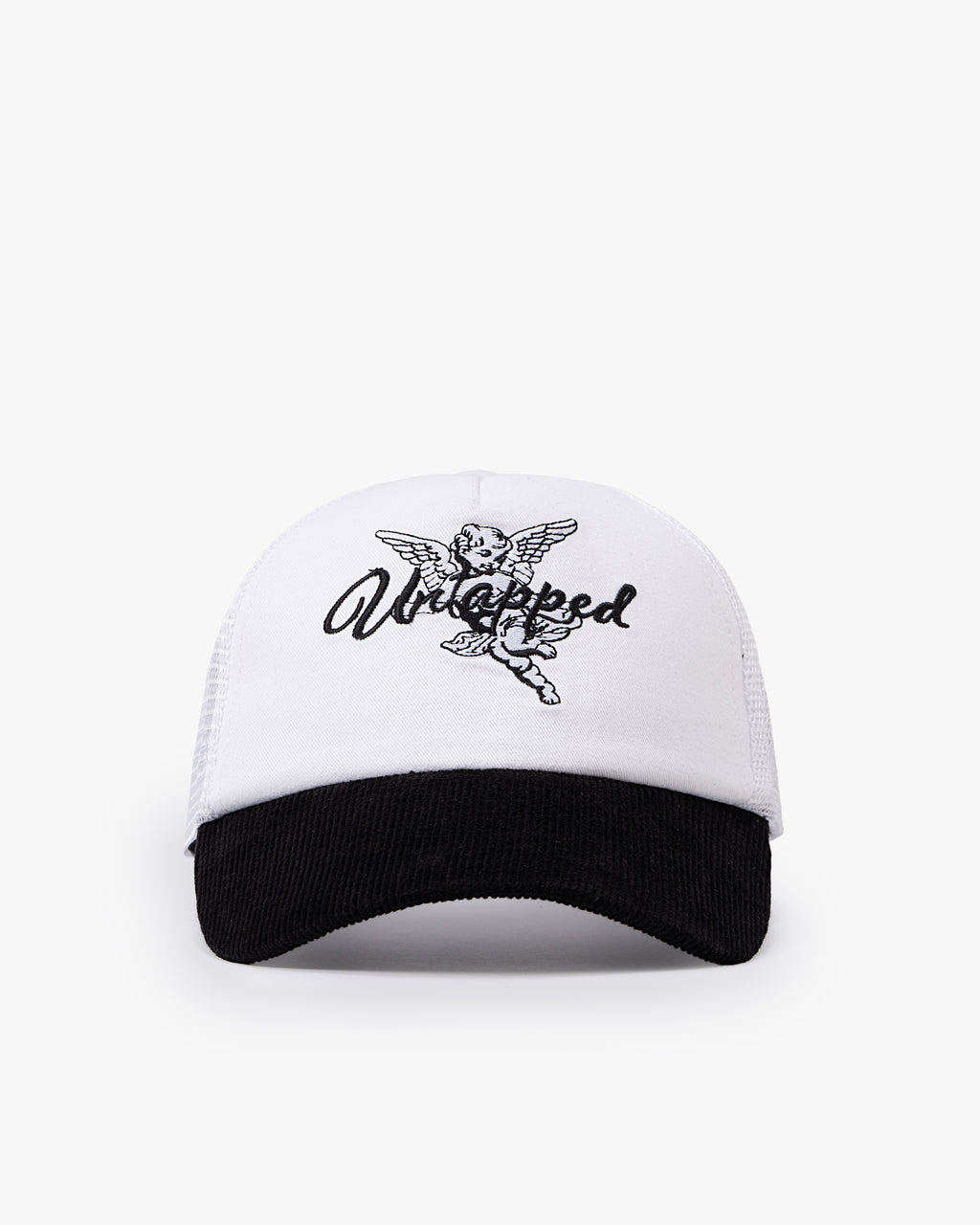 Untapped London Cherub Trucker cap in Stone Beige, cotton twill and mesh trucker cap